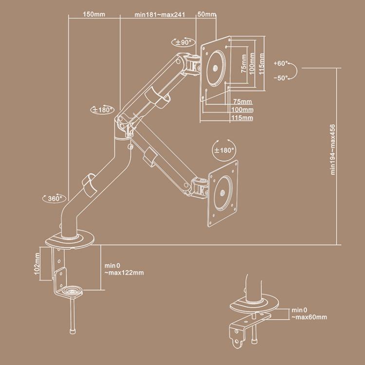 For 15-32 Inch Monitor Bracket Adjustable Gas Spring Computer Screen Desk Mount Stand(White) - Laptop Stand by buy2fix | Online Shopping UK | buy2fix