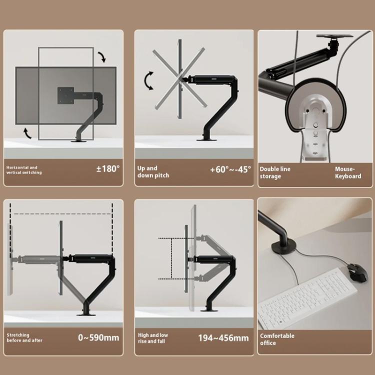 For 15-32 Inch Monitor Bracket Adjustable Gas Spring Computer Screen Desk Mount Stand(White) - Laptop Stand by buy2fix | Online Shopping UK | buy2fix