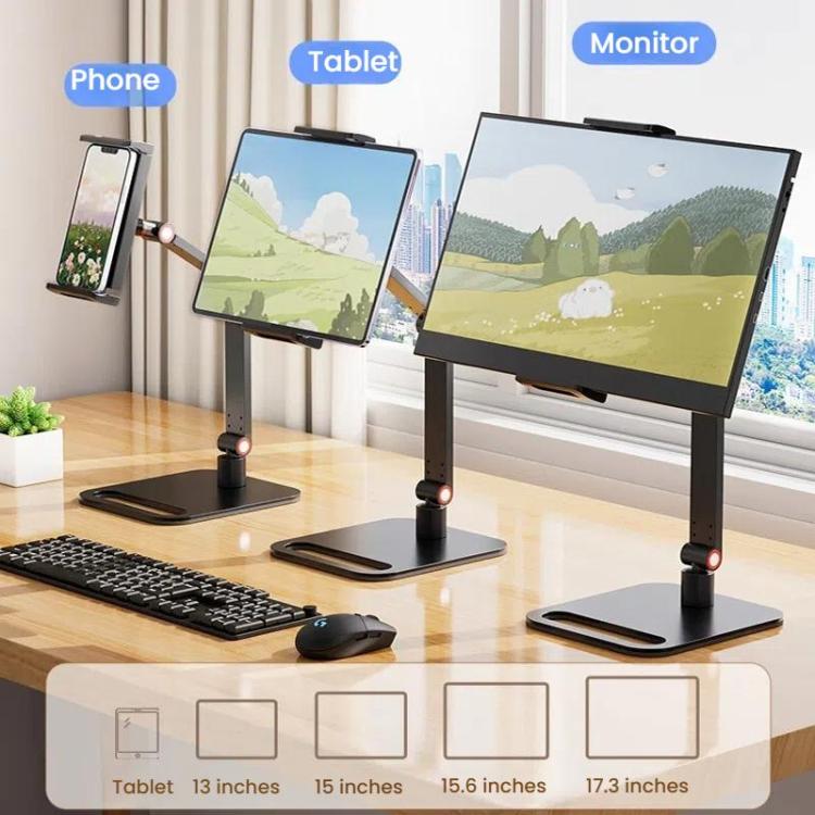 3-session Phone Tablet Monitor Desktop Stand Height and Angle Adjustable Bracket for Screen Within 17.3 Inch - Desktop Holder by buy2fix | Online Shopping UK | buy2fix
