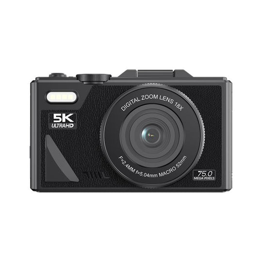 W1 5K HD Digital Camera 75MP 18X Digital Zoom WiFi Video Recorder With Flip Screen(Black)