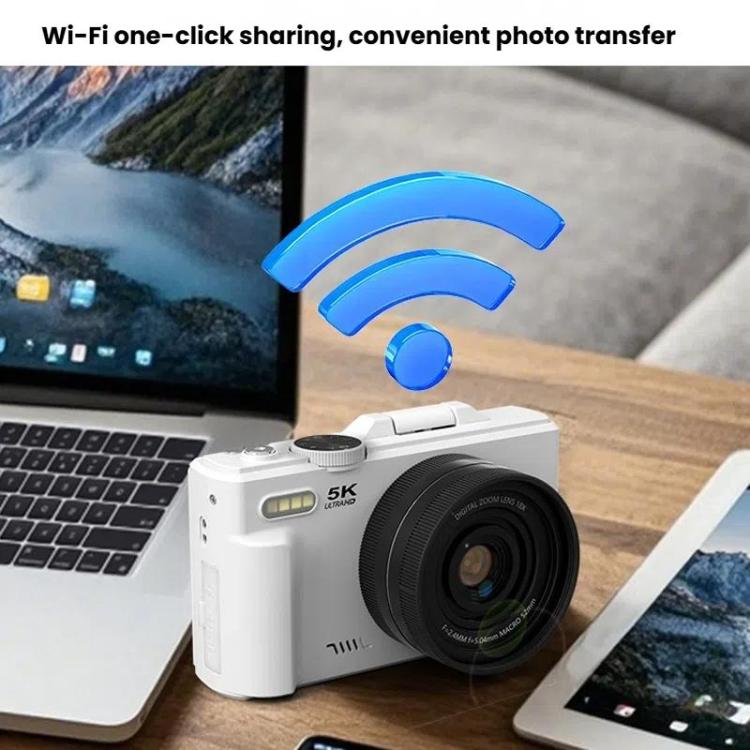 W1 5K HD Digital Camera 75MP 18X Digital Zoom WiFi Video Recorder With Flip Screen(White) - Video Cameras by buy2fix | Online Shopping UK | buy2fix