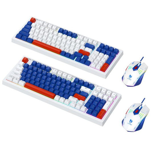 T-WOLF  TF610 USB-C/Type-C Wired 98 Keys Keyboard and Mouse Combo Dual-Tone Keycaps Gaming Set(White Blue) - Wired Keyboard by T-WOLF | Online Shopping UK | buy2fix