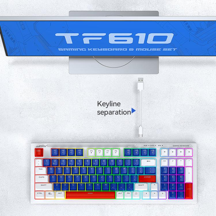 T-WOLF  TF610 USB-C/Type-C Wired 98 Keys Keyboard and Mouse Combo Dual-Tone Keycaps Gaming Set(White Blue) - Wired Keyboard by T-WOLF | Online Shopping UK | buy2fix
