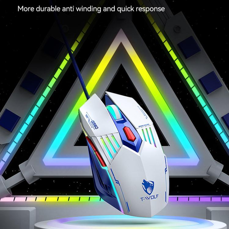 T-WOLF  TF610 USB-C/Type-C Wired 98 Keys Keyboard and Mouse Combo Dual-Tone Keycaps Gaming Set(White Blue) - Wired Keyboard by T-WOLF | Online Shopping UK | buy2fix