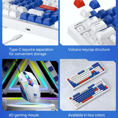 T-WOLF  TF610 USB-C/Type-C Wired 98 Keys Keyboard and Mouse Combo Dual-Tone Keycaps Gaming Set(Blue White) - Wired Keyboard by T-WOLF | Online Shopping UK | buy2fix