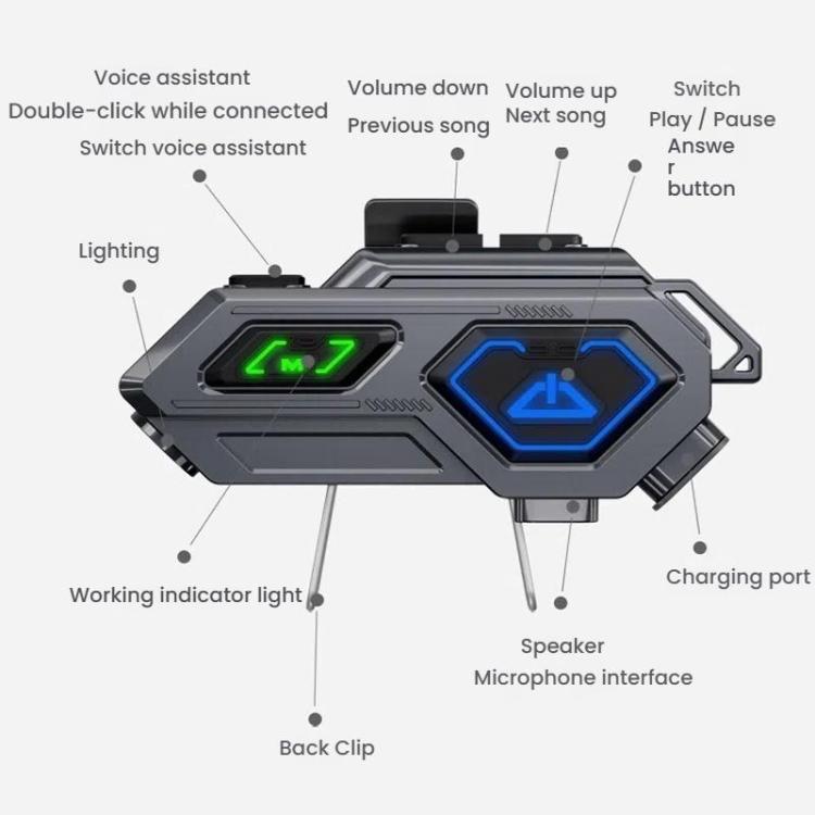 C8Pro IPX7 Waterproof Two-Person Intercom Helmet Bluetooth Headset With Flashlight, Spec: Soft and Hard Mics - Motorcycle Walkie Talkie by buy2fix | Online Shopping UK | buy2fix