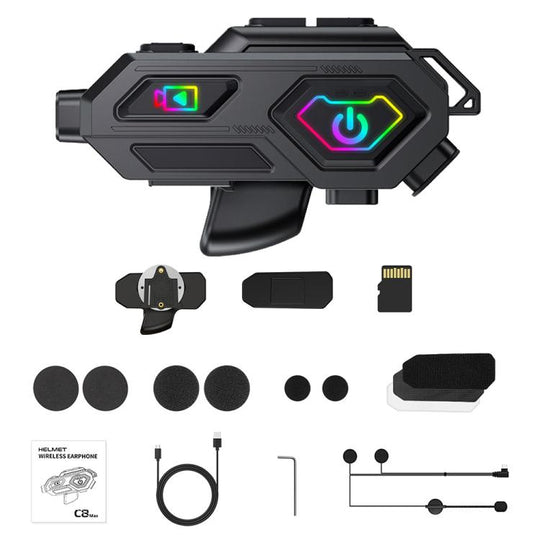 C8Max Motorcycle Intercom Video Helmet Bluetooth Headset HD Video Recorder, Spec: Hard Mic