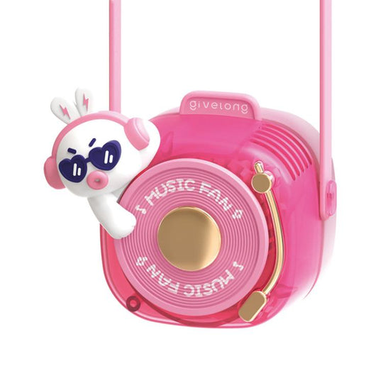 Givelong Cute Cool Pet DJ Lanyard Small Fan USB Rechargeable Compact Portable Bladeless Neck Fan(Cool Bunny)