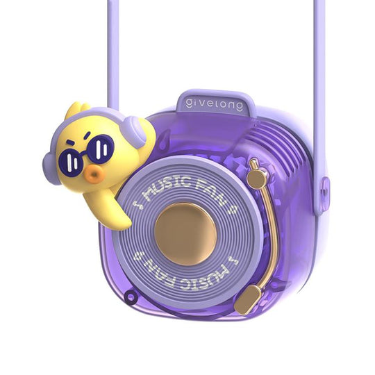 Givelong Cute Cool Pet DJ Lanyard Small Fan USB Rechargeable Compact Portable Bladeless Neck Fan(Cool Duck)