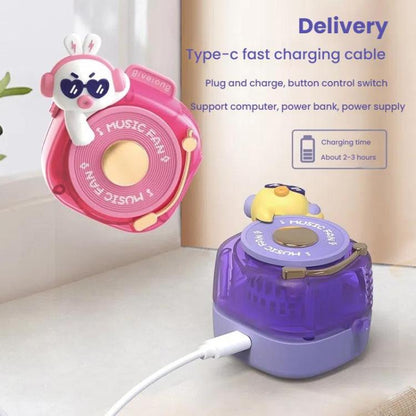 Givelong Cute Cool Pet DJ Lanyard Small Fan USB Rechargeable Compact Portable Bladeless Neck Fan(Cool Bear) - Electric Fans by Givelong | Online Shopping UK | buy2fix