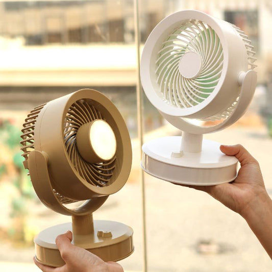 Desktop Fan Outdoor Student Office Portable Rechargeable USB Tabletop Small Fan, Color: With Light (Khaki) - Electric Fans by buy2fix | Online Shopping UK | buy2fix
