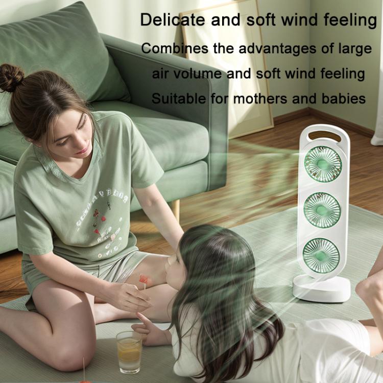 Simple Triple Turbine Design Fan Large Wind Desktop USB Charging Portable Home Outdoor Dormitory Fan(White-green) - Electric Fans by buy2fix | Online Shopping UK | buy2fix