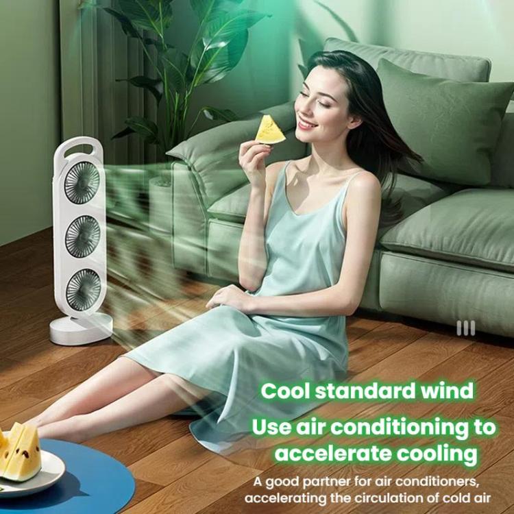 Simple Triple Turbine Design Fan Large Wind Desktop USB Charging Portable Home Outdoor Dormitory Fan(White-orange) - Electric Fans by buy2fix | Online Shopping UK | buy2fix