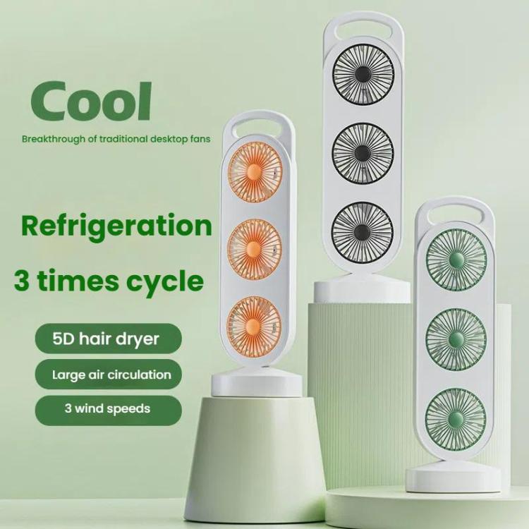Simple Triple Turbine Design Fan Large Wind Desktop USB Charging Portable Home Outdoor Dormitory Fan(White-black) - Electric Fans by buy2fix | Online Shopping UK | buy2fix