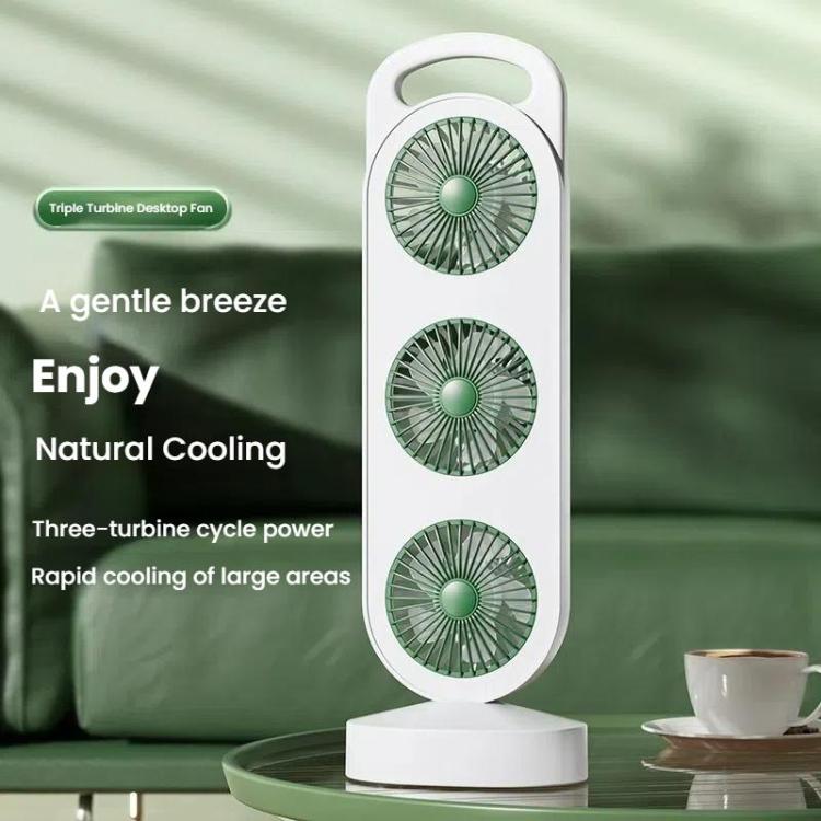Simple Triple Turbine Design Fan Large Wind Desktop USB Charging Portable Home Outdoor Dormitory Fan(White-orange) - Electric Fans by buy2fix | Online Shopping UK | buy2fix