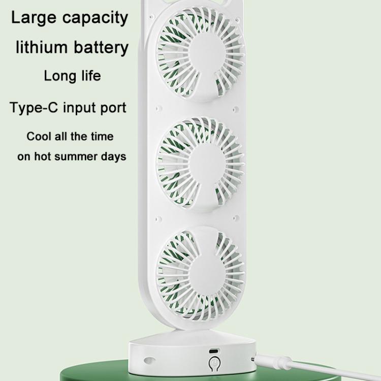 Simple Triple Turbine Design Fan Large Wind Desktop USB Charging Portable Home Outdoor Dormitory Fan(White-green) - Electric Fans by buy2fix | Online Shopping UK | buy2fix