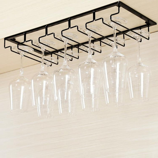 Upside Down Hanging Wine Cup Holder Cabinet Goblet Bracket Hanging Wine Glass Holder, Size: 5 Slots(Black)