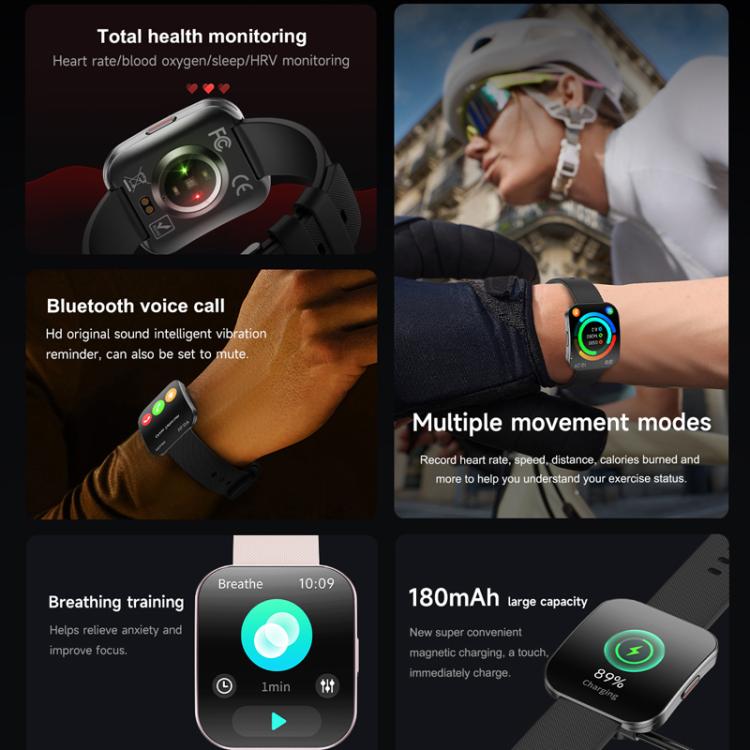 QS08 1.85 Inch Full-Screen Smart Watch with Real-Time Heart Rate/Blood Glucose/Blood Oxygen Monitor, SOS Alert, Sleep Tracking(Pink) - Smart Watches by buy2fix | Online Shopping UK | buy2fix