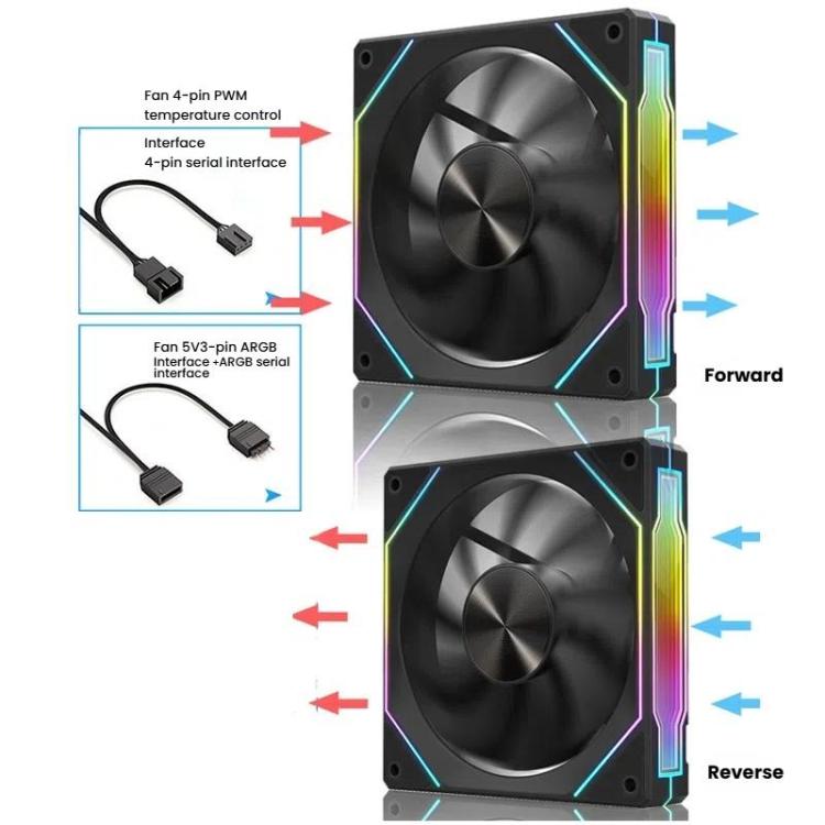 4RS 12cm Computer  Case Fan with Infinity Mirror ARGB Thermal Control & Ultra Quiet Cooling(Reverse Black) - Fan Cooling by buy2fix | Online Shopping UK | buy2fix