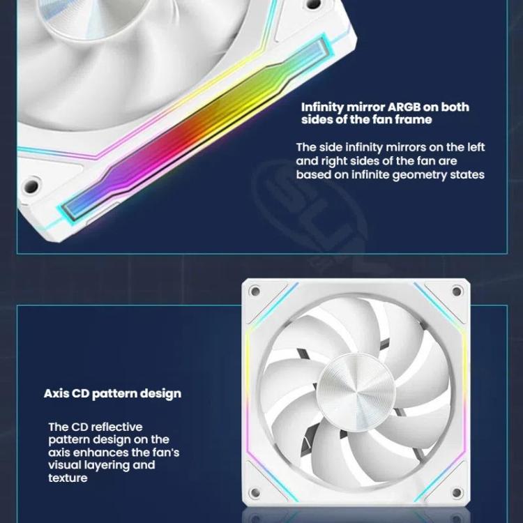 4RS 12cm Computer  Case Fan with Infinity Mirror ARGB Thermal Control & Ultra Quiet Cooling(Forward White) - Fan Cooling by buy2fix | Online Shopping UK | buy2fix
