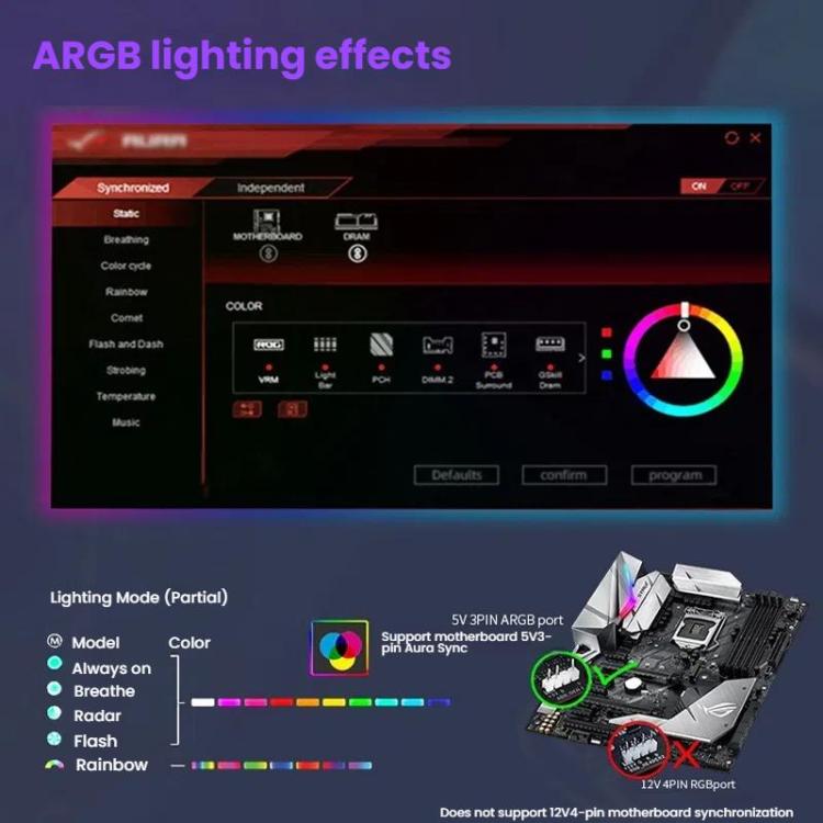 4RS 12cm Computer  Case Fan with Infinity Mirror ARGB Thermal Control & Ultra Quiet Cooling(Forward Black) - Fan Cooling by buy2fix | Online Shopping UK | buy2fix