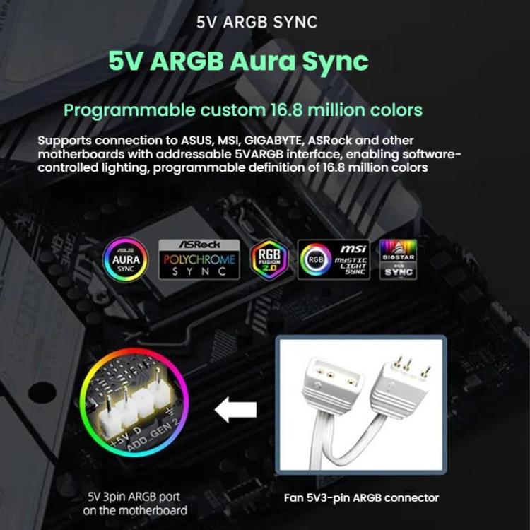 Prism 4RRO Computer Case Fan 12cm ARGB Sync PWM Quiet Cooling Fan(Reverse White Frame) - Fan Cooling by buy2fix | Online Shopping UK | buy2fix