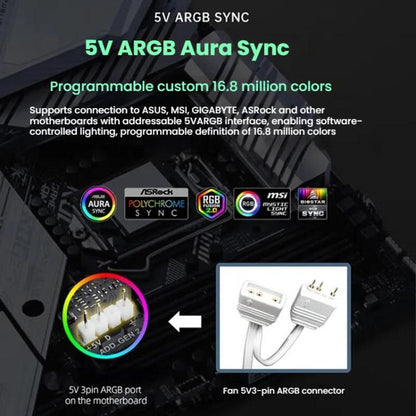 Prism 4RRO Computer Case Fan 12cm ARGB Sync PWM Quiet Cooling Fan(Forward White Frame) - Fan Cooling by buy2fix | Online Shopping UK | buy2fix