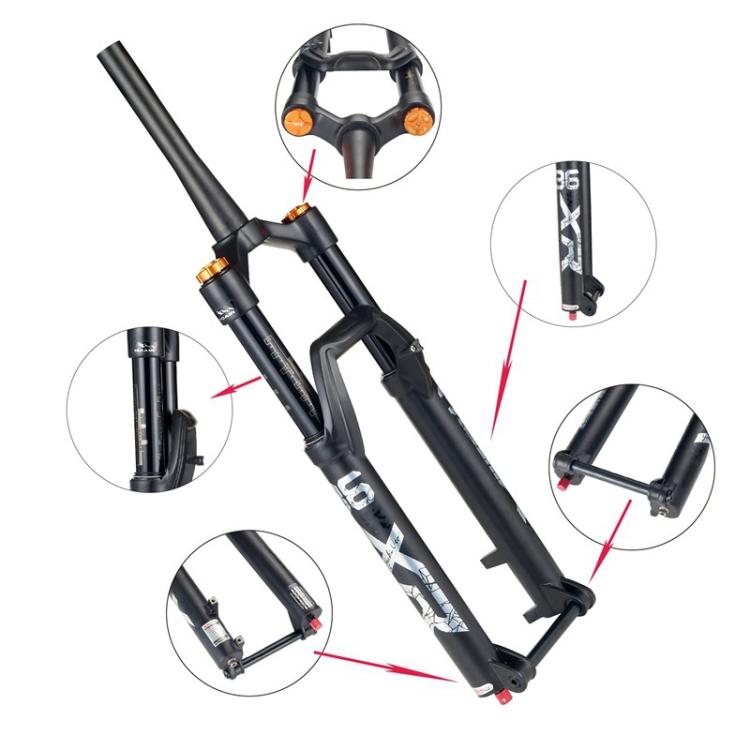 KRSEC XR36 Front Fork Straight Taper Tube Barrel Axle Mountain Bike Wire Damping Forks, Size: 27.5 inch(Black) - Front Fork by KRSEC | Online Shopping UK | buy2fix
