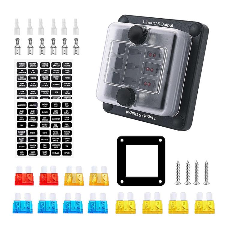 6-Way Waterproof Fuse Box With LED Indicator And Sticker(ZH-1704A1) - Fuse by buy2fix | Online Shopping UK | buy2fix