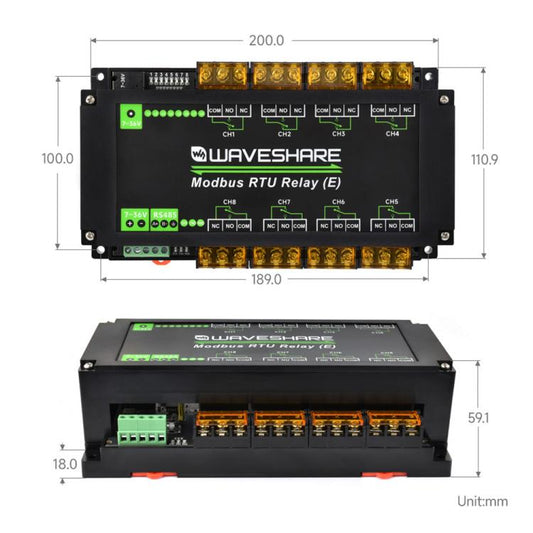 Waveshare Modbus RTU Protocol Rail-Mounted Case 8-Way RS485 30A High-Current Relay Module(30459) - Relay Module by Waveshare | Online Shopping UK | buy2fix
