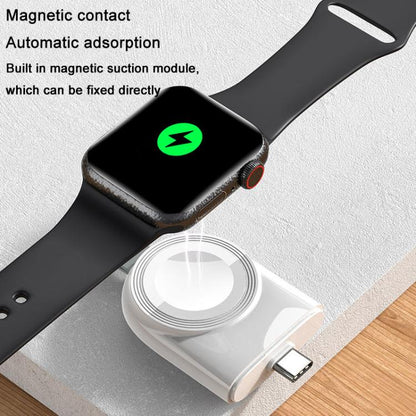For Apple Watch 1/2/3/4/5/6/7/8/9/10/SE Portable Magnetic Wireless Charger Type-C Smart Wireless Charger(White) - Charger / Holder by buy2fix | Online Shopping UK | buy2fix