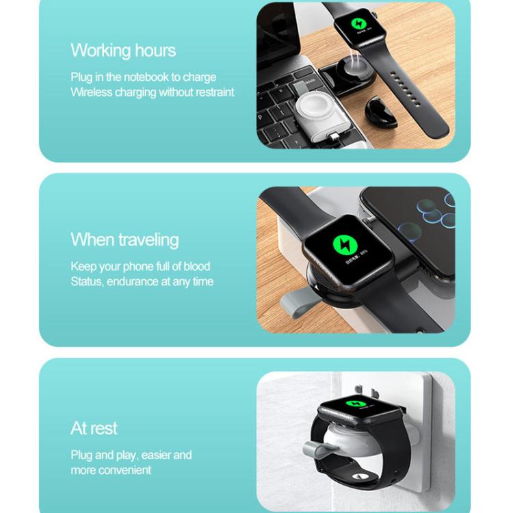 For Apple Watch 1/2/3/4/5/6/7/8/9/10/SE Portable Magnetic Wireless Charger Type-C Smart Wireless Charger(White) - Charger / Holder by buy2fix | Online Shopping UK | buy2fix