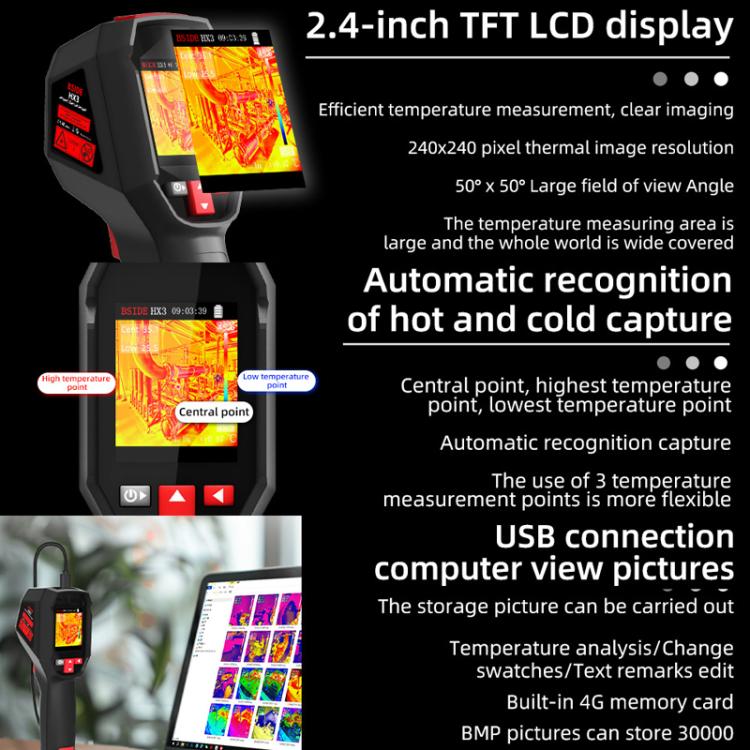BSIDE HX3 Handheld Infrared Thermal Imager Power Non-Contact Thermometer - Thermostat & Thermometer by BSIDE | Online Shopping UK | buy2fix