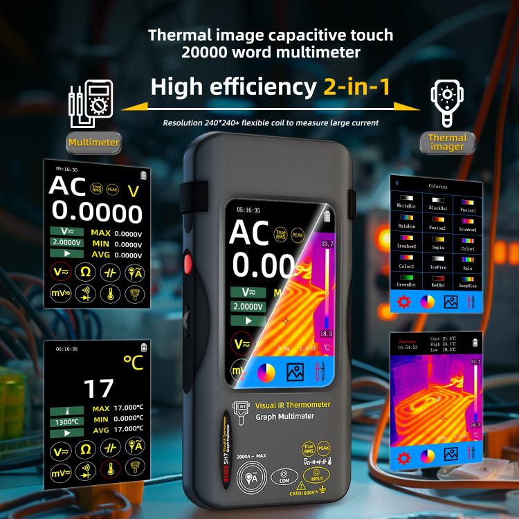 BSIDE SH7 Standard+Flexible Coil Thermal Imager Multimeter Handheld Touch Screen High Accuracy Thermometer - Thermostat & Thermometer by BSIDE | Online Shopping UK | buy2fix