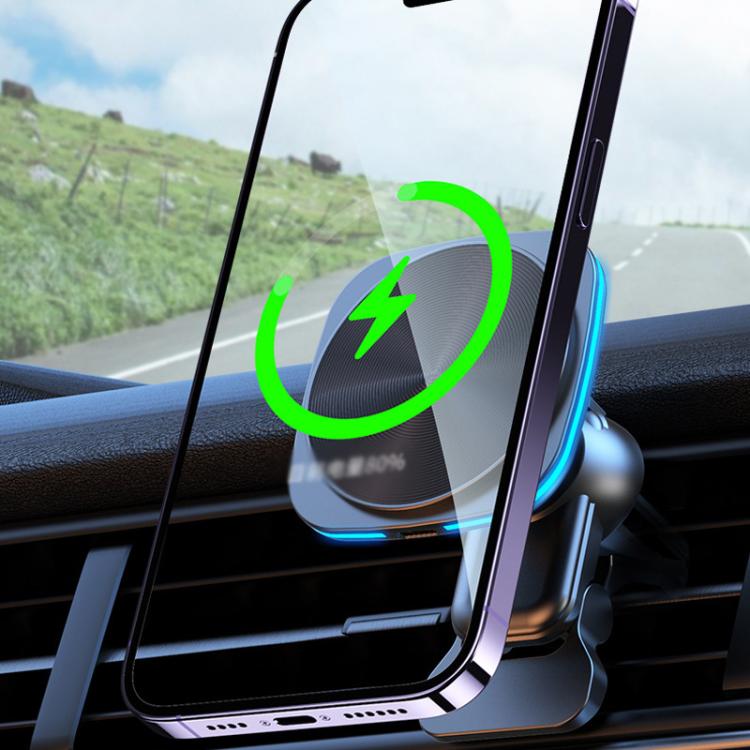 For IPhone 12-16 Cell Phone Car Magnetic Wireless Charger Car Air Vent Holder Fast Charger RGB Light (White) - Wireless Charger Holders by buy2fix | Online Shopping UK | buy2fix