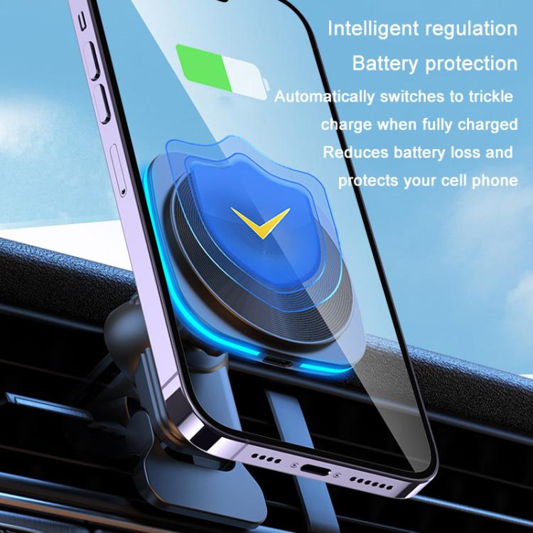 For IPhone 12-16 Cell Phone Car Magnetic Wireless Charger Car Air Vent Holder Fast Charger Blue Light (Black) - Wireless Charger Holders by buy2fix | Online Shopping UK | buy2fix
