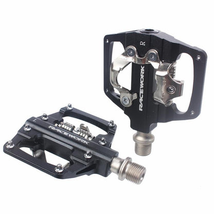 RACEWORK RK213 1pair Mountain Bike SPD + Flat Pedal Self-locking Dual-purpose Pedal(Black) - Pedals by RACEWORK | Online Shopping UK | buy2fix