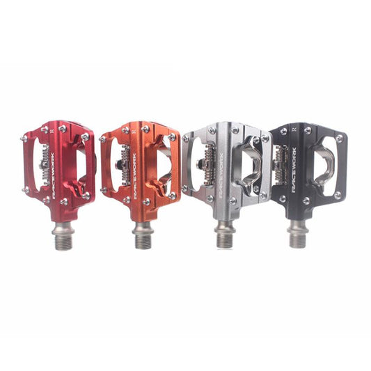 RACEWORK RK213 1pair Mountain Bike SPD + Flat Pedal Self-locking Dual-purpose Pedal(Red) - Pedals by RACEWORK | Online Shopping UK | buy2fix