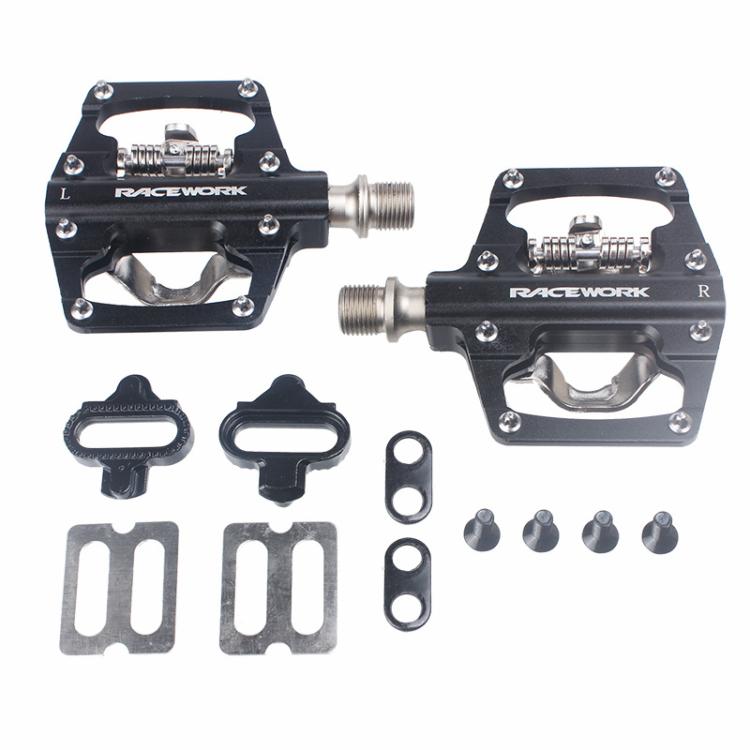 RACEWORK RK213 1pair Mountain Bike SPD + Flat Pedal Self-locking Dual-purpose Pedal(Silver) - Pedals by RACEWORK | Online Shopping UK | buy2fix