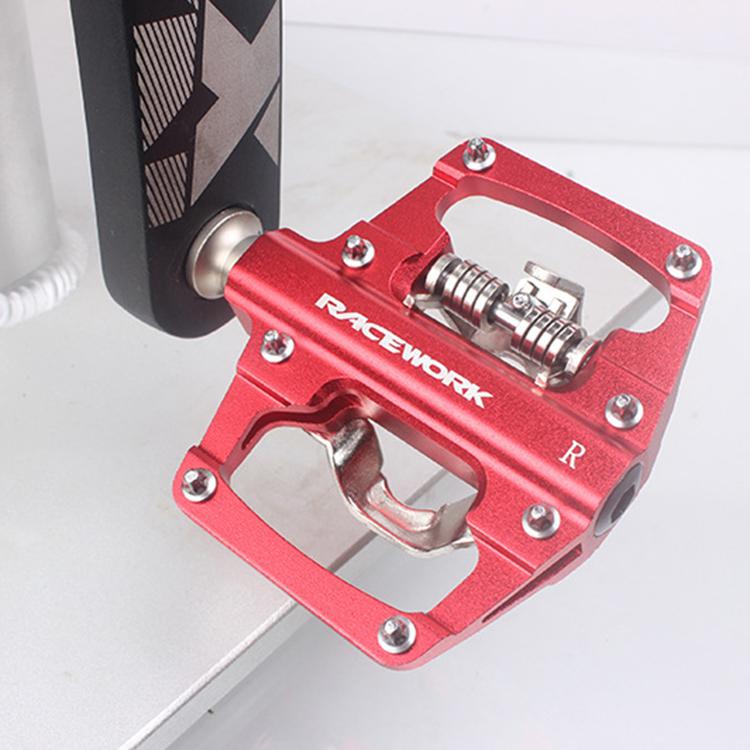 RACEWORK RK213 1pair Mountain Bike SPD + Flat Pedal Self-locking Dual-purpose Pedal(Red) - Pedals by RACEWORK | Online Shopping UK | buy2fix