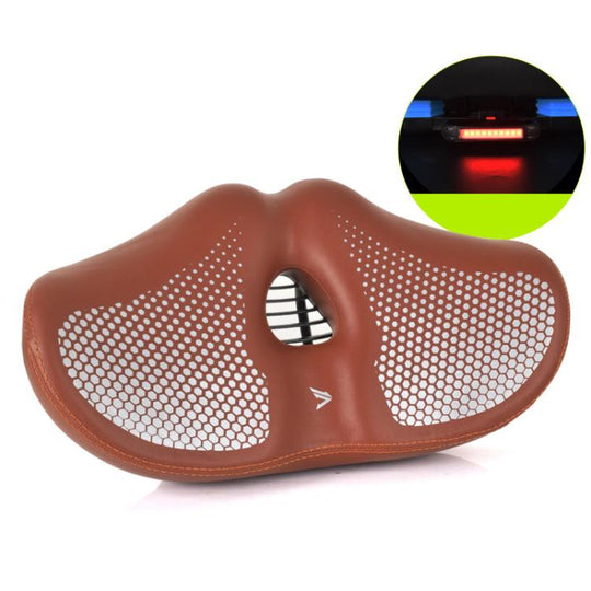 FMFXTRA Thickened Bicycle Saddle Mountain Bike Shaped Saddle, Color: Brown+Tail Light