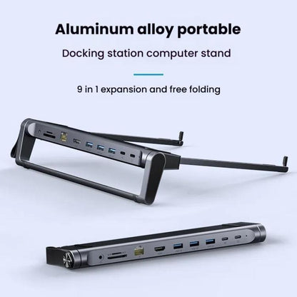 9 In 1 Hub Computer Stand Aluminum Alloy Folding PD Fast Charging With LAN Docking Station Laptop Bracket(Dark Metallic Color) - Laptop Stand by buy2fix | Online Shopping UK | buy2fix