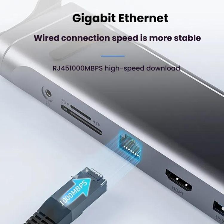 9 In 1 Hub Computer Stand Aluminum Alloy Folding PD Fast Charging With LAN Docking Station Laptop Bracket(Dark Metallic Color) - Laptop Stand by buy2fix | Online Shopping UK | buy2fix