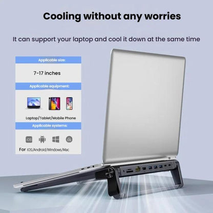 9 In 1 Hub Computer Stand Aluminum Alloy Folding PD Fast Charging With LAN Docking Station Laptop Bracket(Dark Metallic Color) - Laptop Stand by buy2fix | Online Shopping UK | buy2fix