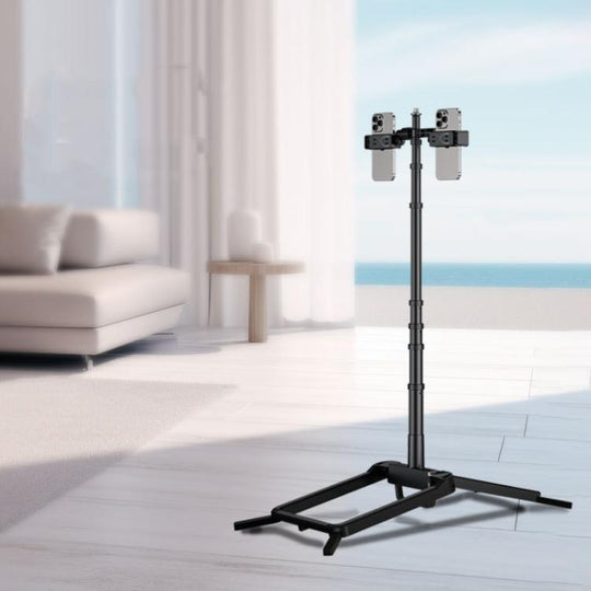 Adjustable 55-Inch Quadpod Live Streaming Phone Stand Foldable Tripod With Dual Phone Clip & 1/4 Inch Screw YY-2