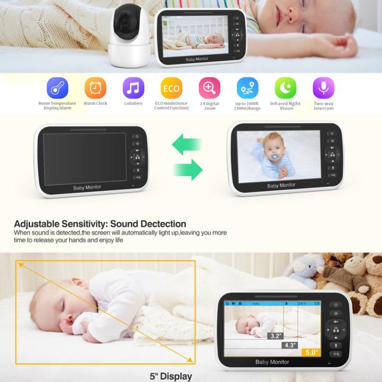 5 inch LCD Screen Auto Night Vision Baby Monitor US Plug - Baby Monitor by buy2fix | Online Shopping UK | buy2fix