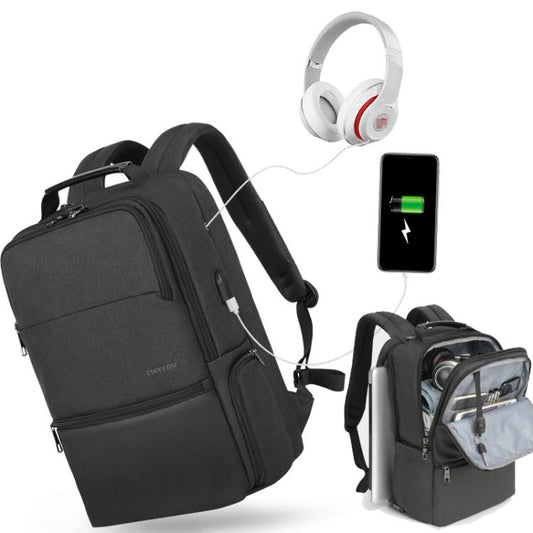 Tigernu 19-inch Expandable Men Anti-Theft Laptop Backpack with USB Charging Port, Headphone Hole & Comfort Shoulder Straps for Travel, Work Commute(Black) - Backpack by Tigernu | Online Shopping UK | buy2fix