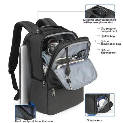 Tigernu  15.6-inch Standard Men Anti-Theft Laptop Backpack with USB Charging Port, Headphone Hole & Comfort Shoulder Straps for Travel, Work Commute(Black) - Backpack by Tigernu | Online Shopping UK | buy2fix