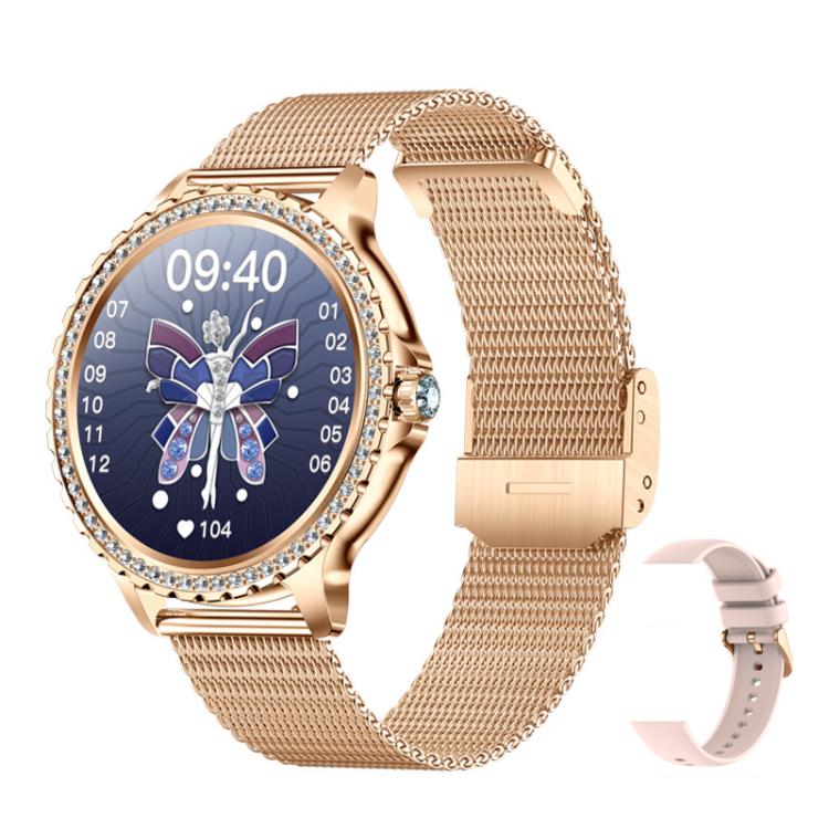 Bluetooth Calling AI Voice Assistant Life Waterproof Sports Smartwatch, Color: Gold Mesh Strap+Silicone Strap - Smart Watches by buy2fix | Online Shopping UK | buy2fix