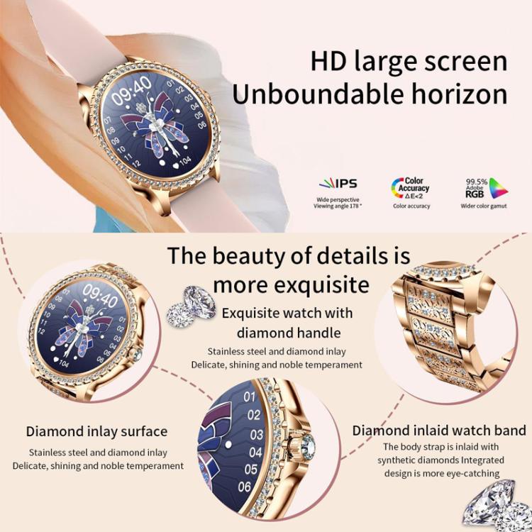 Bluetooth Calling AI Voice Assistant Life Waterproof Sports Smartwatch, Color: Gold Rough Steel Strap+Pink Silicone Strap - Smart Watches by buy2fix | Online Shopping UK | buy2fix